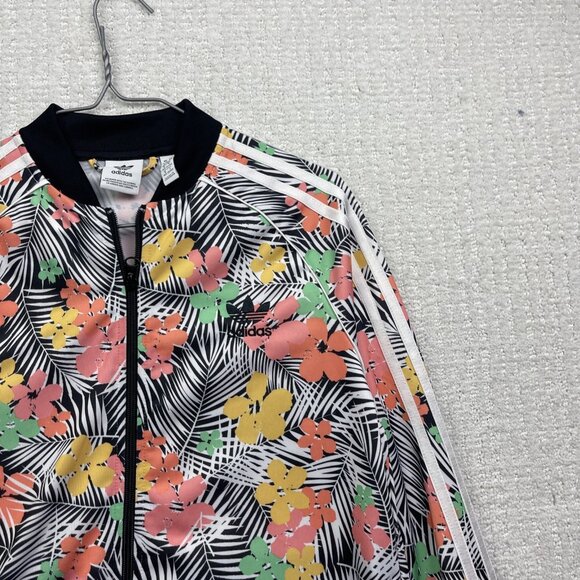 Adidas Track Jacket Girl's Sz L Tropical Floral Palm tree AOP Zip Up Running - Picture 4 of 14